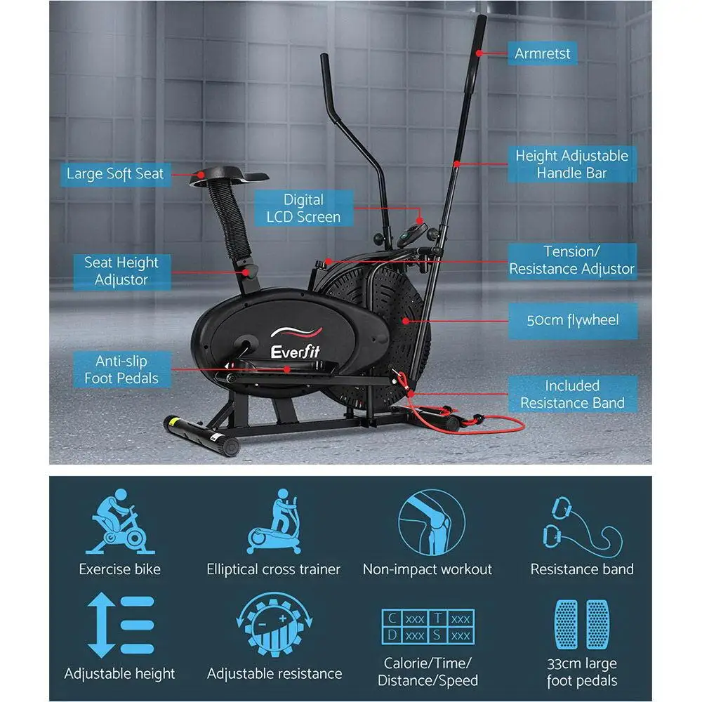 4-in-1 Elliptical Cross Trainer Home Gym Indoor Cardio Space Saving Adjustable Durable Maximum Exercise Equipment