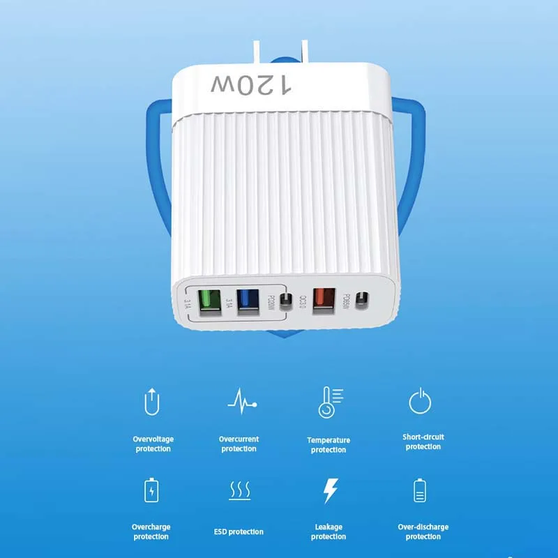 شاحن USB سريع مع 5 منافذ دبليو دبليو بي دي نوع سي...