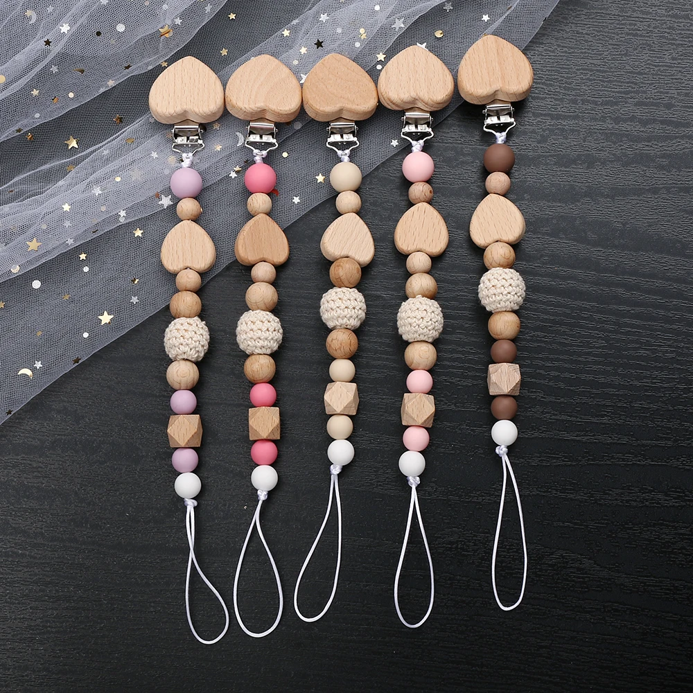 Heart Baby Anti-Drop Chain Pacifier Clips Silicone Beads Infant Nipple Appease Soother Chain Clips Dummy Holder Nipple Clip pacifier chain pacifier clip pacifier accessories