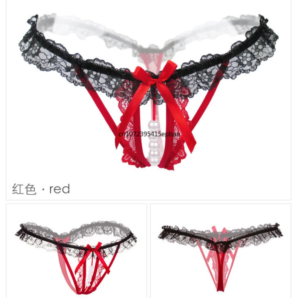 

Hollowed Out Sexy Women Panties Pearl Open Crotch Temptation Lace Thong Transparent Stretch T Pants Luxury Adult Products$1Cheap