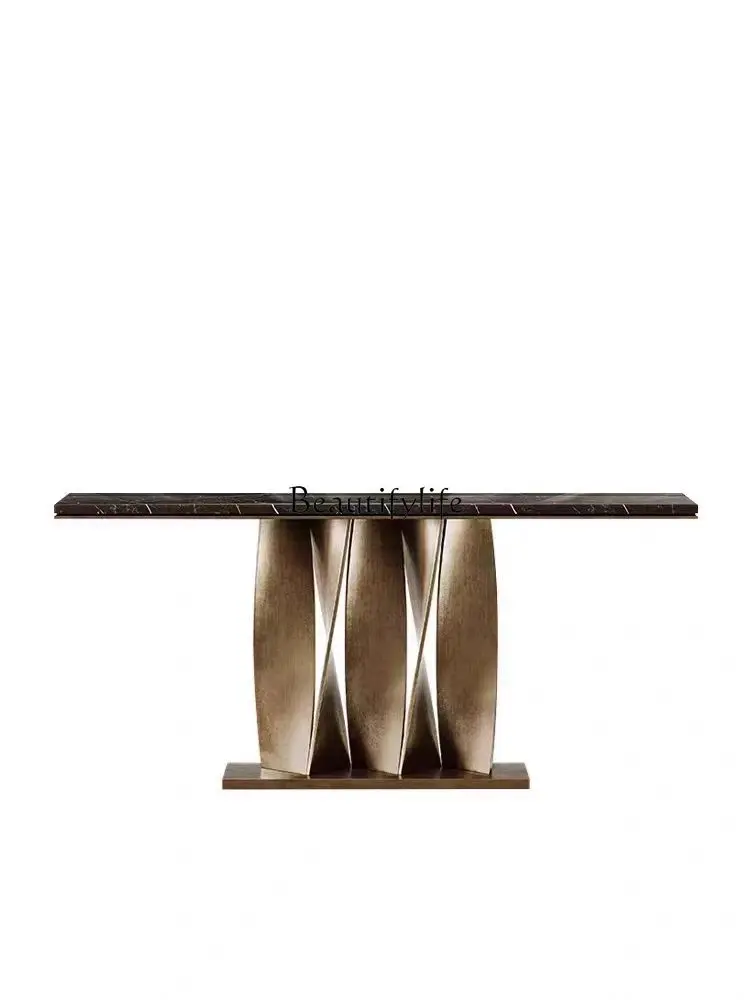 

Natural Marble Porch Table Household Living Room Corridor Stainless Steel a Long Narrow Table Console Tables