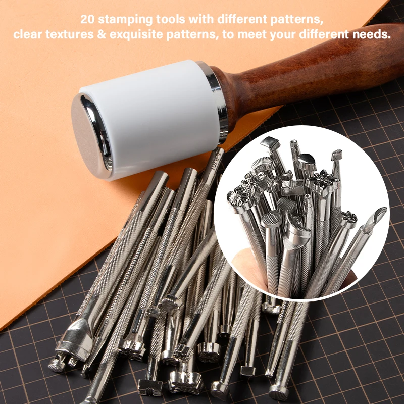 Number Letter Stamp Set Leather Craft Stamps Alphabet Number Stamp Set WUTA Leather Stamping Tools Skin Stamps Kit Carving Leather 20Pcs Patterns Craft Working Printing Embossing Punch Set