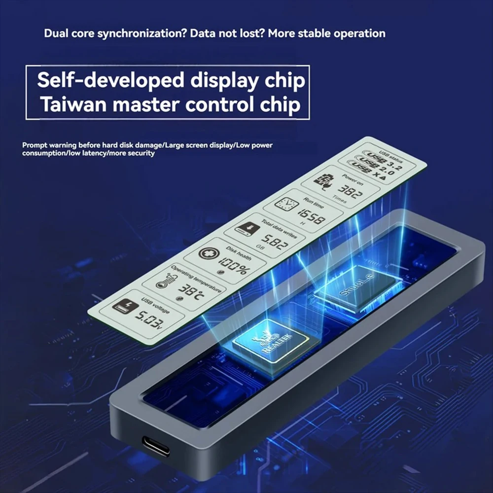 M.2 NVMe SSD 외장 케이스 10Gbps 지능형 디지털 디스플레이 하드 드라이브 박스 M2 NVME SATA 솔리드 스테이트 드라이버 어댑터 A+C 데이터 케이블