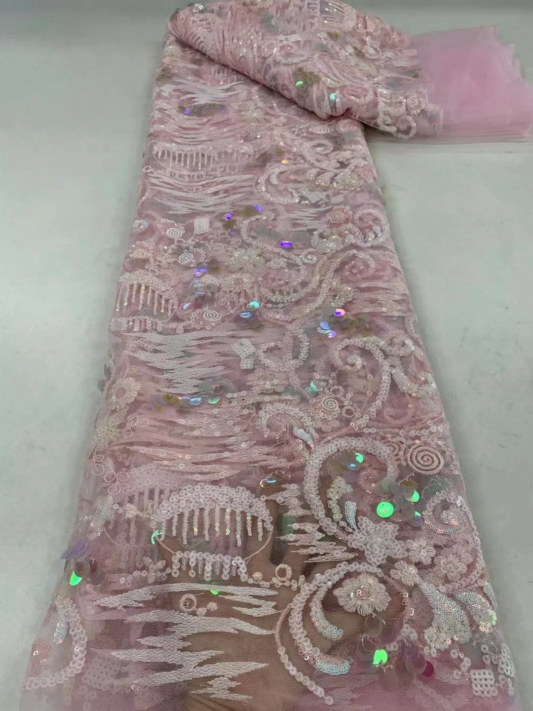 

African Sequins Lace Fabric 2024 High Quality 5 Yards Luxury Embroidery Nigerian French Net Lace Fabric For Sewing Wedding Party