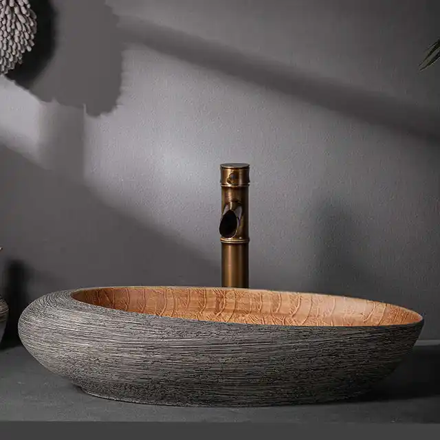 เซรามิคอ่างล้างหน้ารูปไข่ retro ล้างครัวเรือนตารางห้องน้ํายุโรป Jingdezhen 2