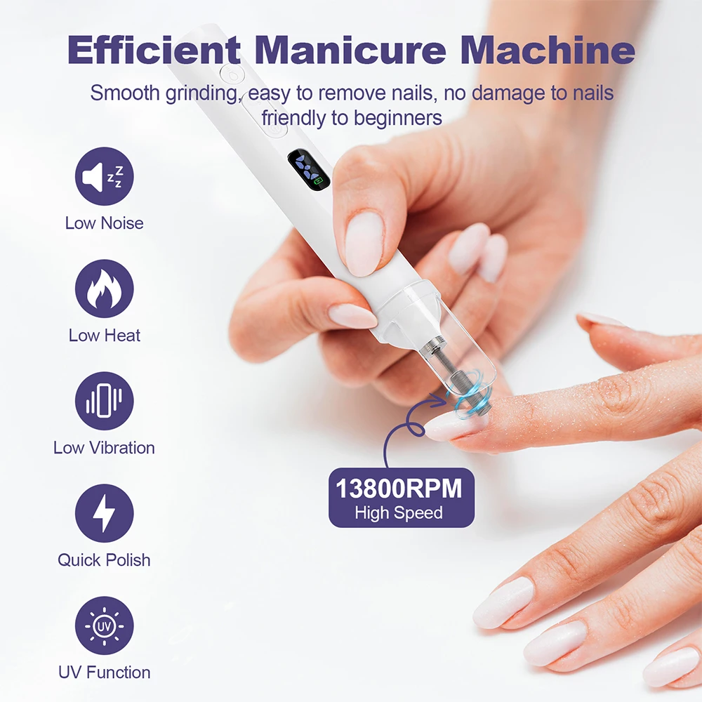 Electric Nail File Polishing Pen USB Rechargeable Nail Drill Machine Portable Manicure Drill Salon Tool
