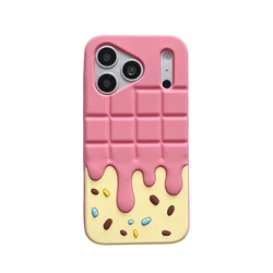 3D Cartoon Ice Cream Candy Chocolate Soft Silicone Phone Case Cover - iPhone 15 (Pink Yellow)