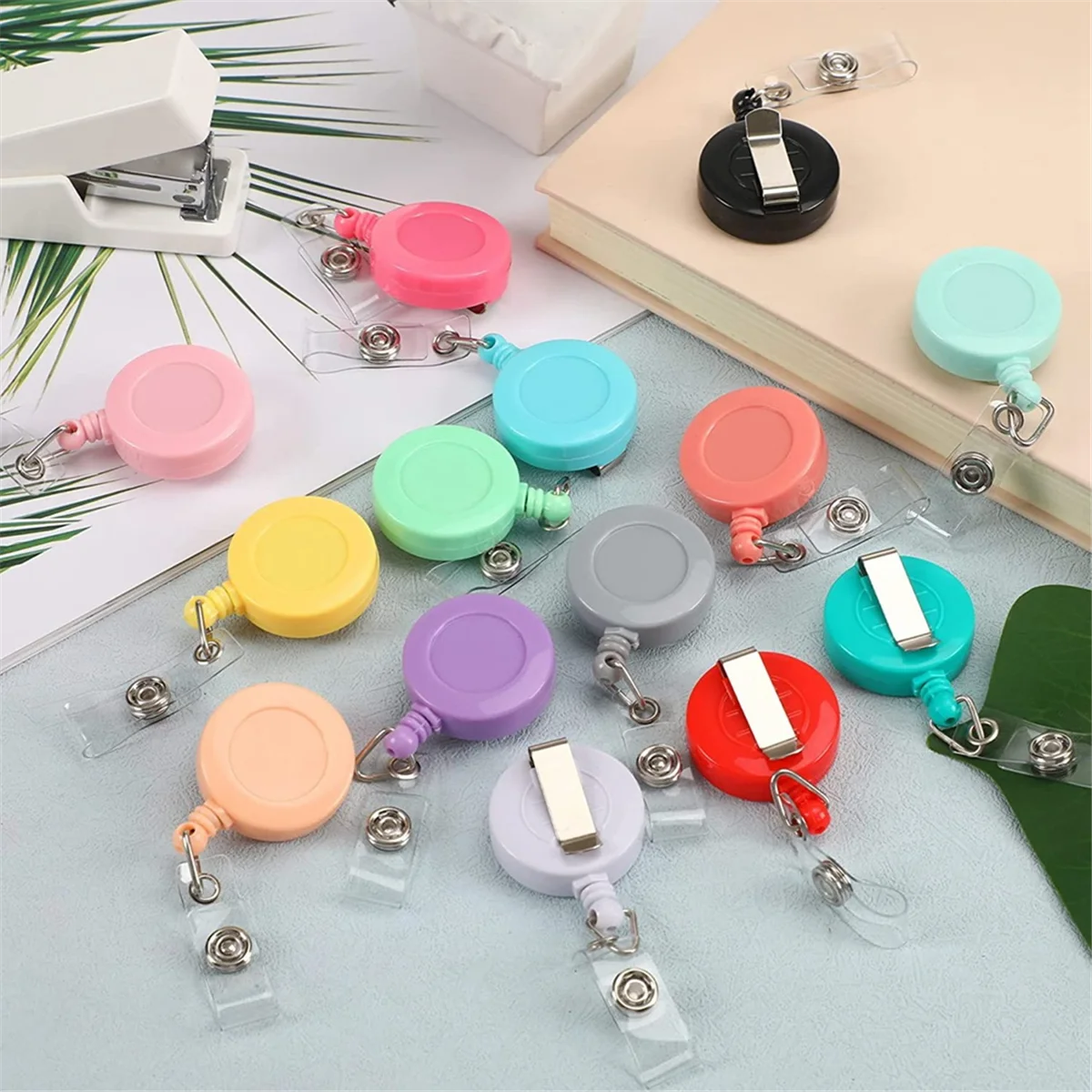 50 Pcs Retractable Badge Reel Clips Holder Mixed Solid Color Nurse Students Doctor ID Badge Holder for Hanging ID Card 3