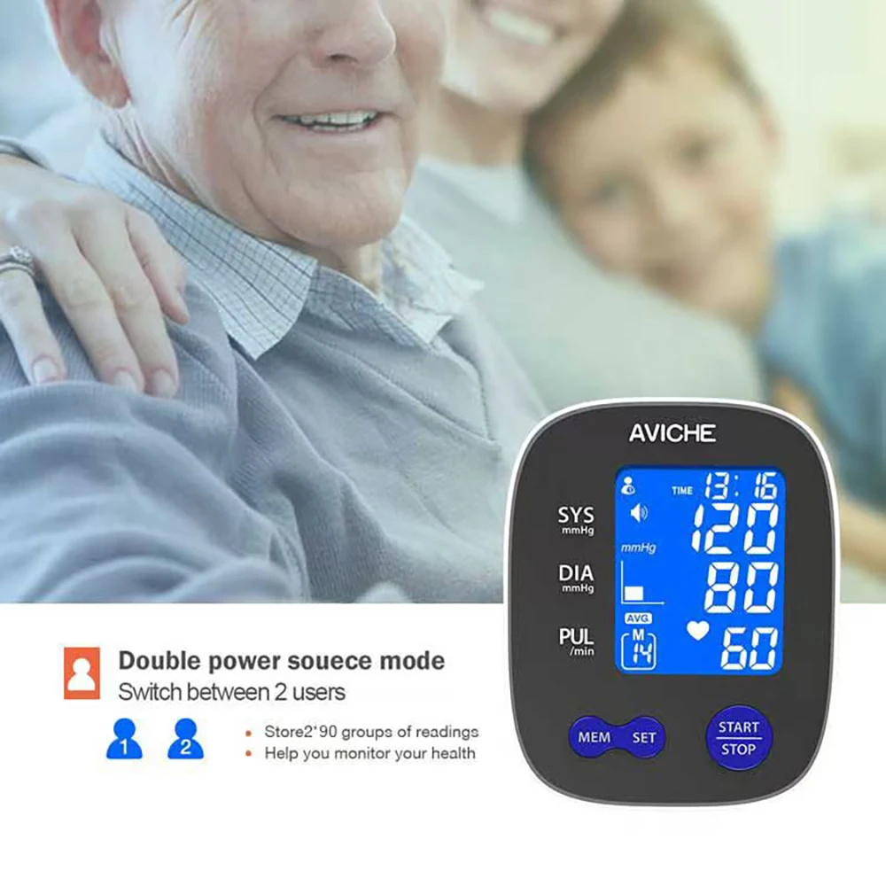 AVICHE Blood Pressure Monitor LCD Backlight Display Intelligent Voice Broadcast Blood Pressure Monitor Sleeve Length 22 to 42cm