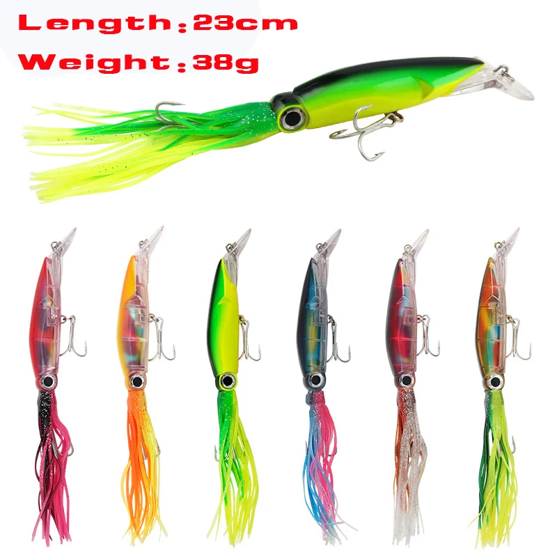 1 Pz 23Cm 38G Octopus Fishing Lure 6 Colori Squid Hard Bait Gancio In Acciaio Ad Alto Tenore Di Carbonio Octopus Crank Per Tonno Sea Allure Tools