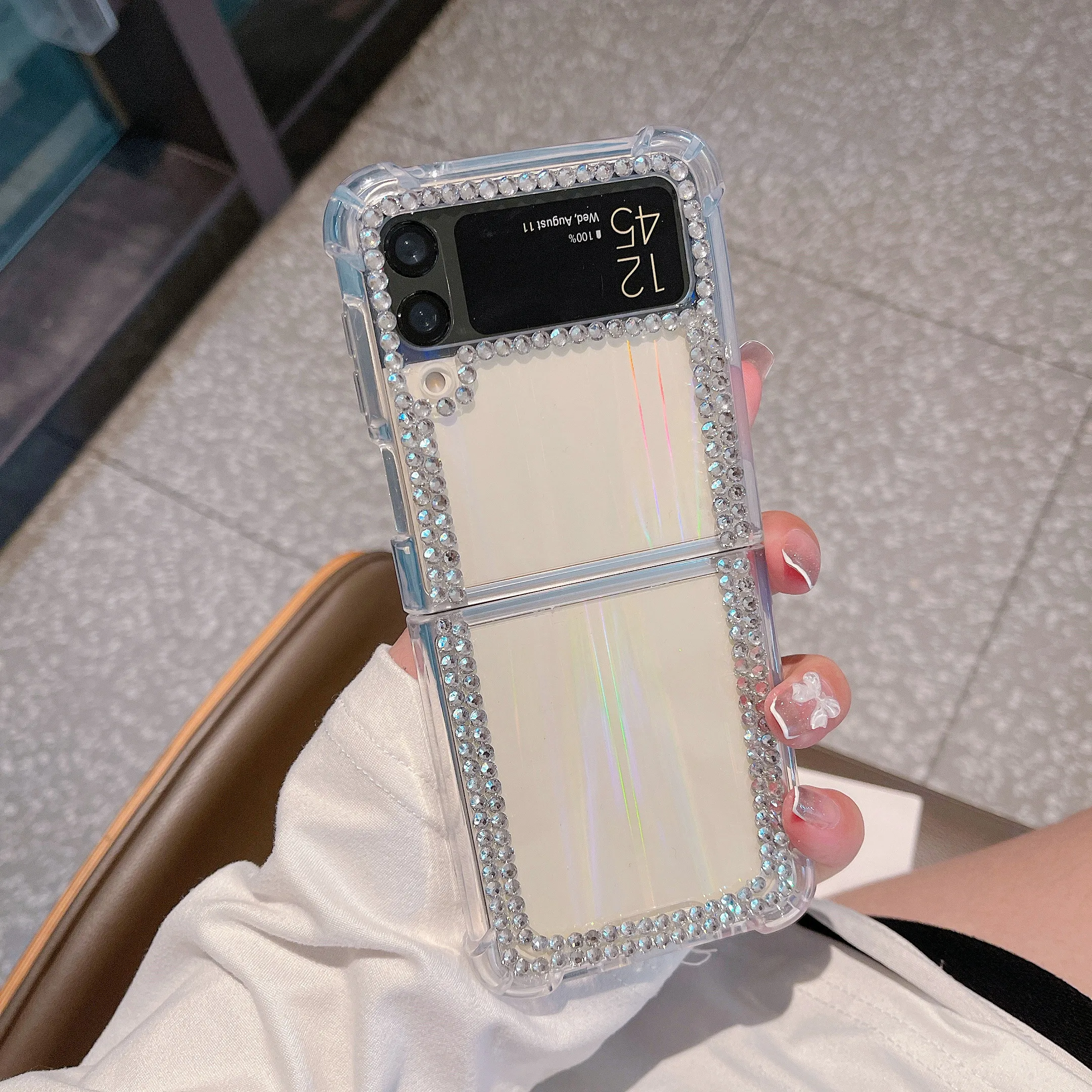 Cute Bling Crystal Sparkle Gems Custodia Trasparente Aurora Per Samsung Galaxy Z Flip 3 5G Diamond Covers