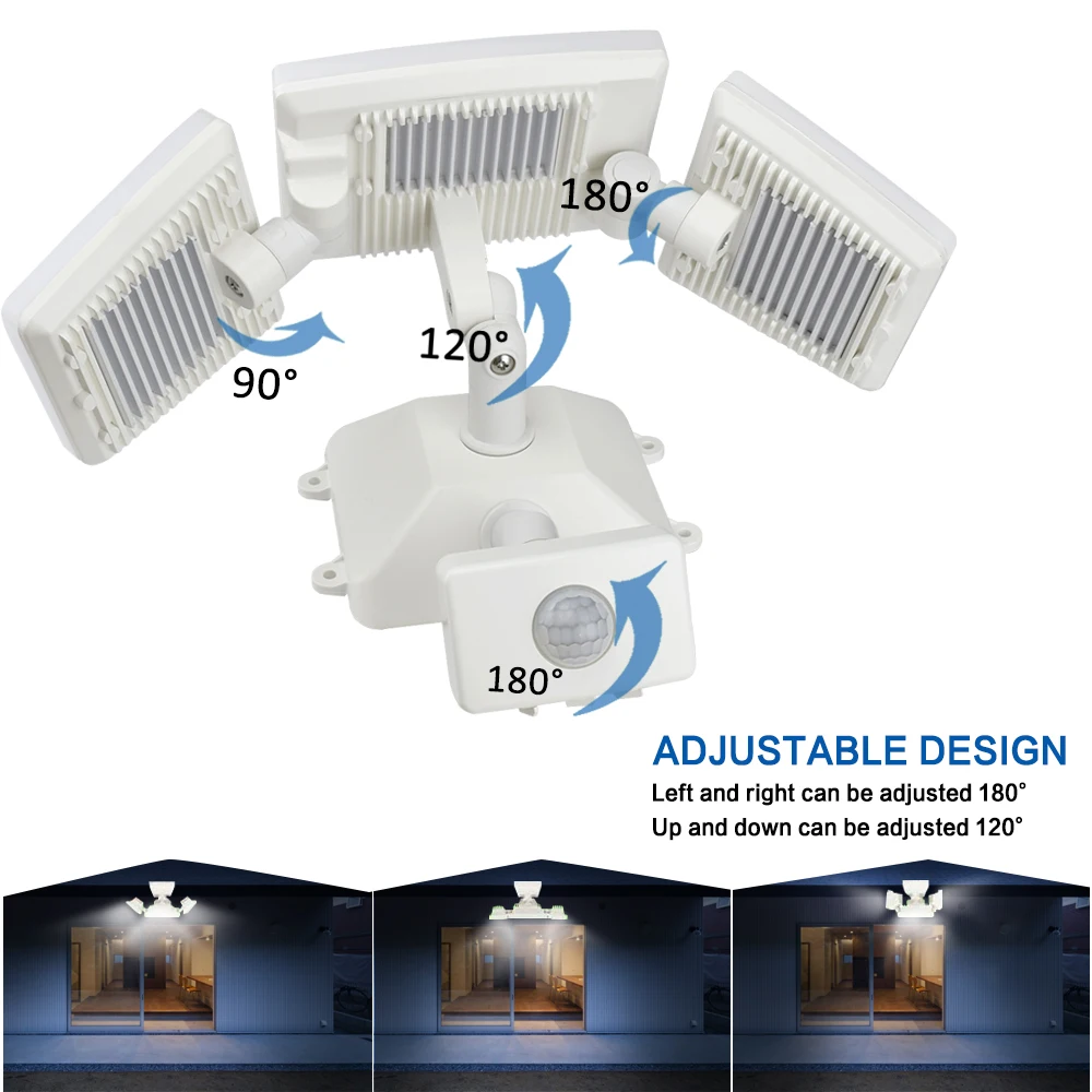 Depuley 35W Secutiry LED Lights Outdoors Motion Detector Sensor Flood Light 3 Adjustable Heads for Entryways Garage