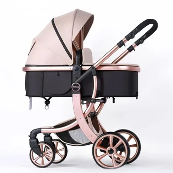 High View 2-in-1 Baby Stroller Two-way Detachable Sleeping Basket Lightweight Travel Stroller Luxury Baby Carriage 1