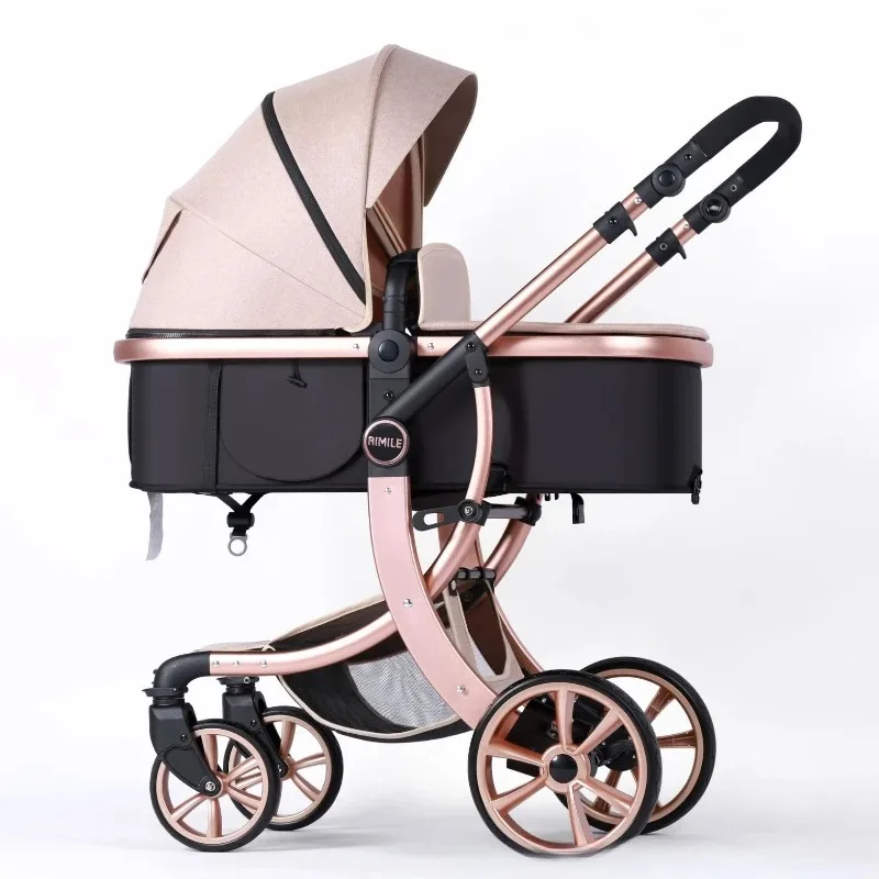 High View 2-in-1 Baby Stroller Two-way Detachable Sleeping Basket Lightweight Travel Stroller Luxury Baby Carriage