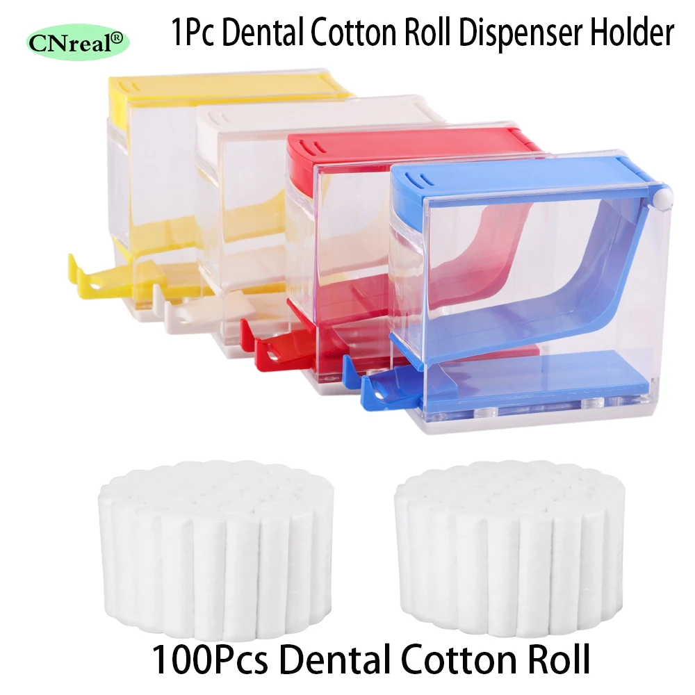 

1Pc Dental Cotton Roll Holder Dispenser Press Type With 100 Pcs Absorbent Disposable Dentist Cotton Wool Roll Dentistry Products