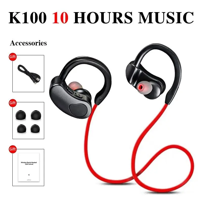 

K100 Wireless Earphones Sport Headsets Headphones Bass Ear Hook With Mics