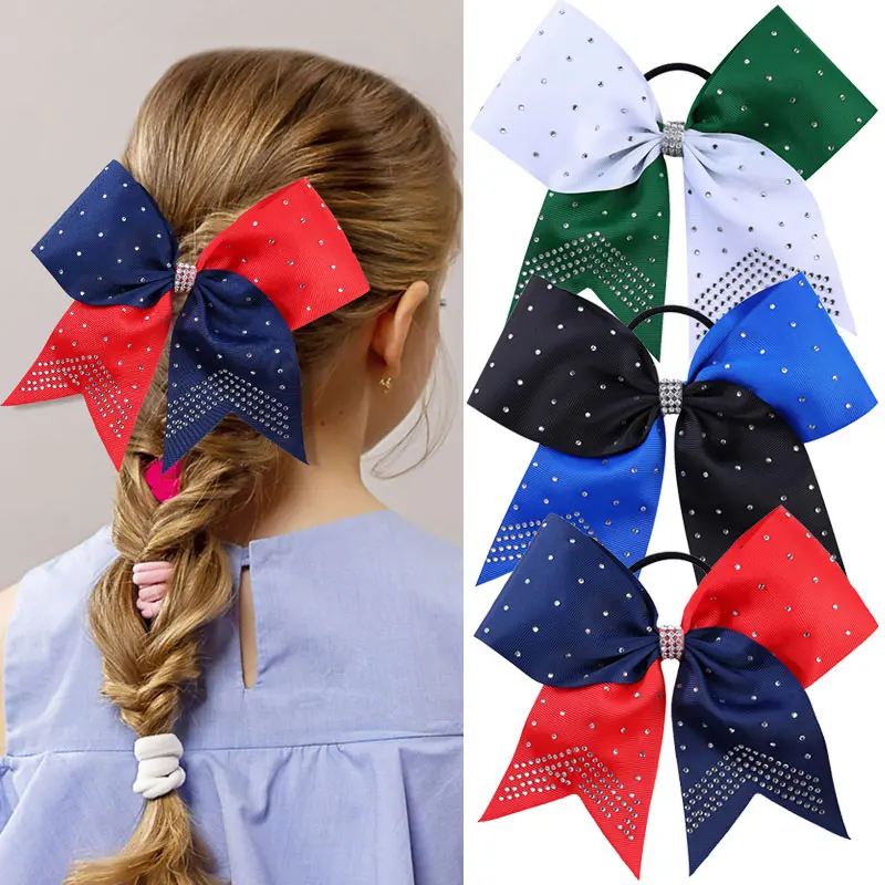 

2Pcs Cheerleading Bow Hair Bands Girls Rhinestone Hair Rope Ponytail Holder Elastic Hair Ribbons Headwear Hair Accessories