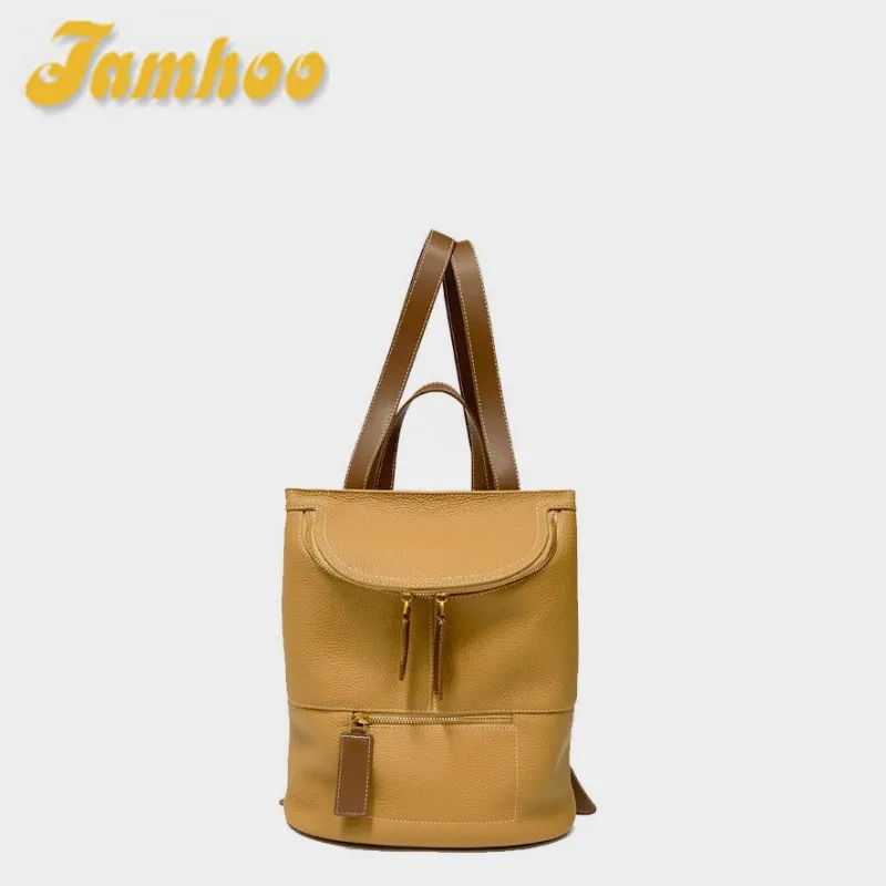 

Jamhoo New Large Anti-theft Travel Bagpack Thick Togo Leather Backpack Women Stylish College Girl High-end School Bags For Women