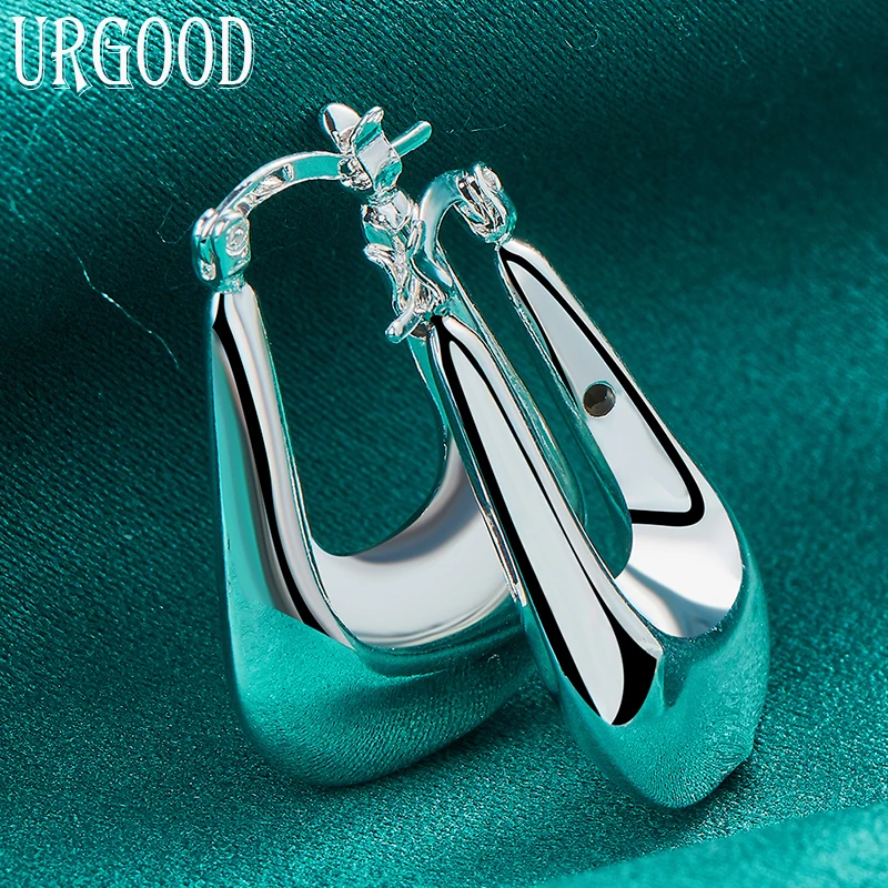 

925 Sterling Silver Solid U Shape Smooth Circle Hoop Earrings For Women Party Engagement Wedding Fashion Jewelry Gift