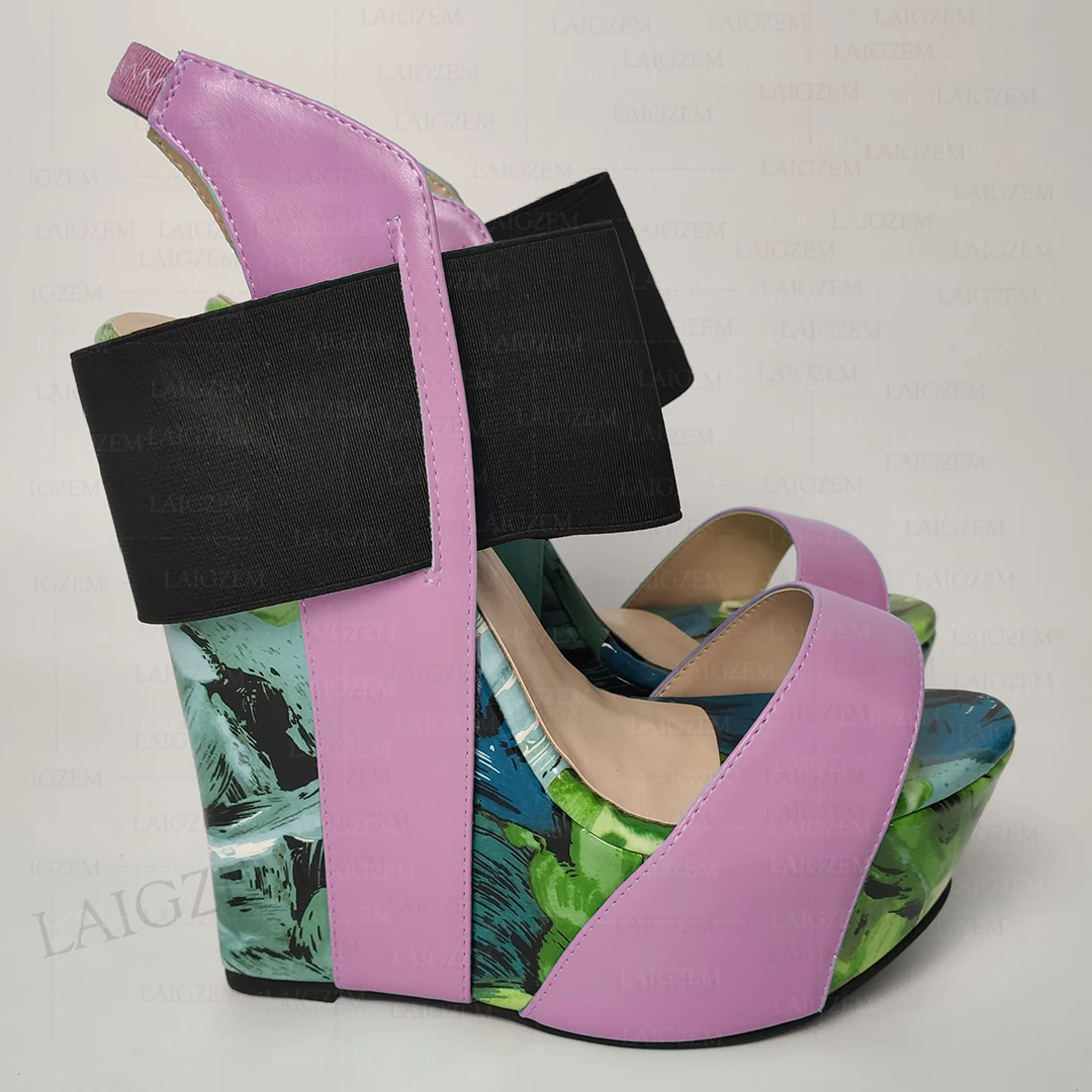 

BERZIMER Women Sandals Platform Wedges Slip On Elastic Band Pumps Height Increase Female Lady Shoes Woman Plus Size 38 40 42 48