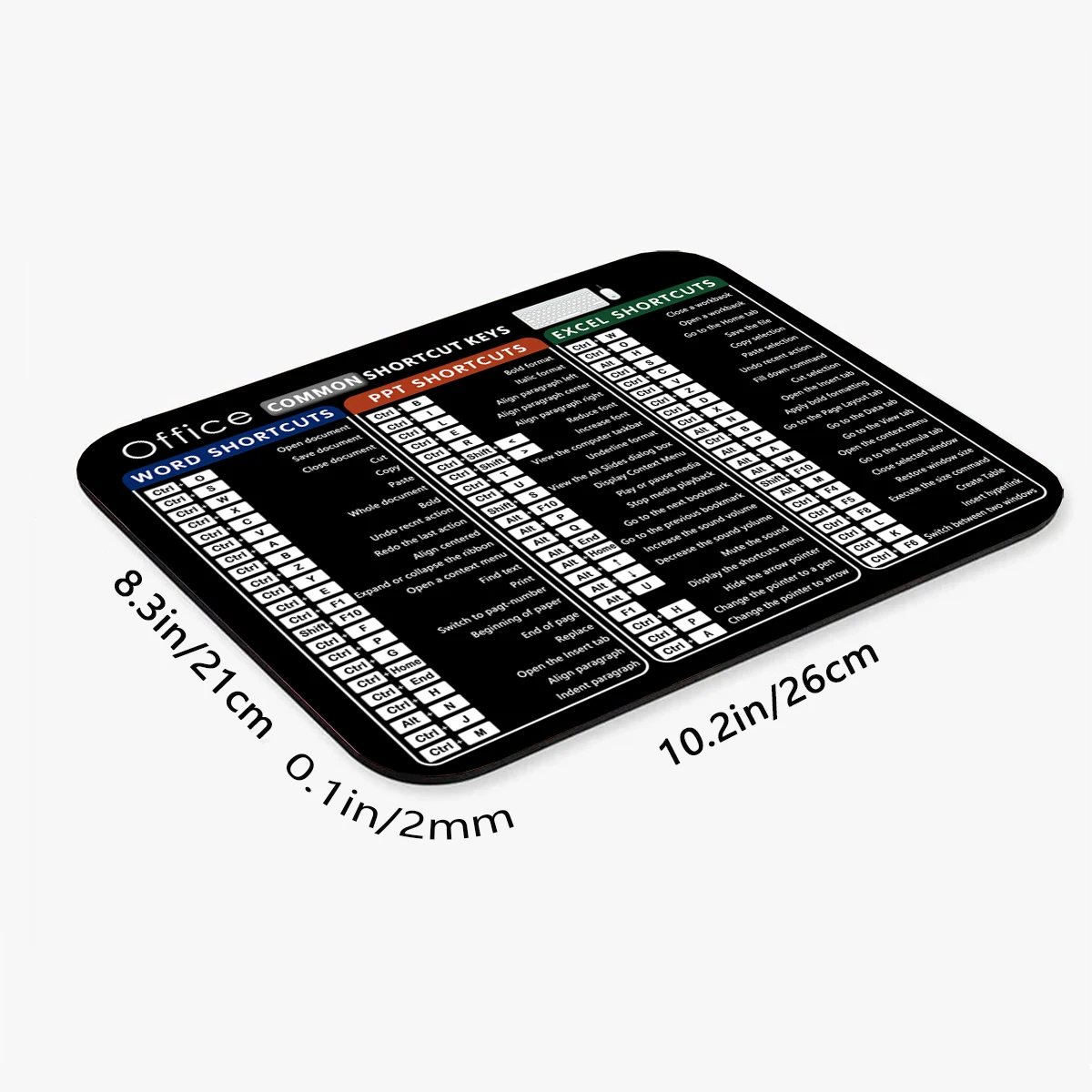 משטח עכבר מקש קצר EXCEL/PPT/WORD מקש קצר 8.3X10.2 אינץ 'משטח עכבר מקלדת, סלון חדר שינה עכבר משחקים 3D