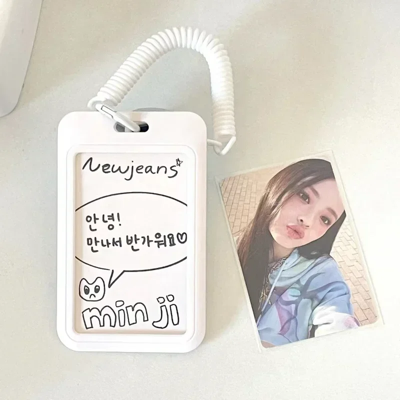 ABS Slide Kpop Photo Card Holder Anti-lost Keychain 3 Inch INS White Idol Protective Case Bag Bus Cards Sleeves Supplies 4