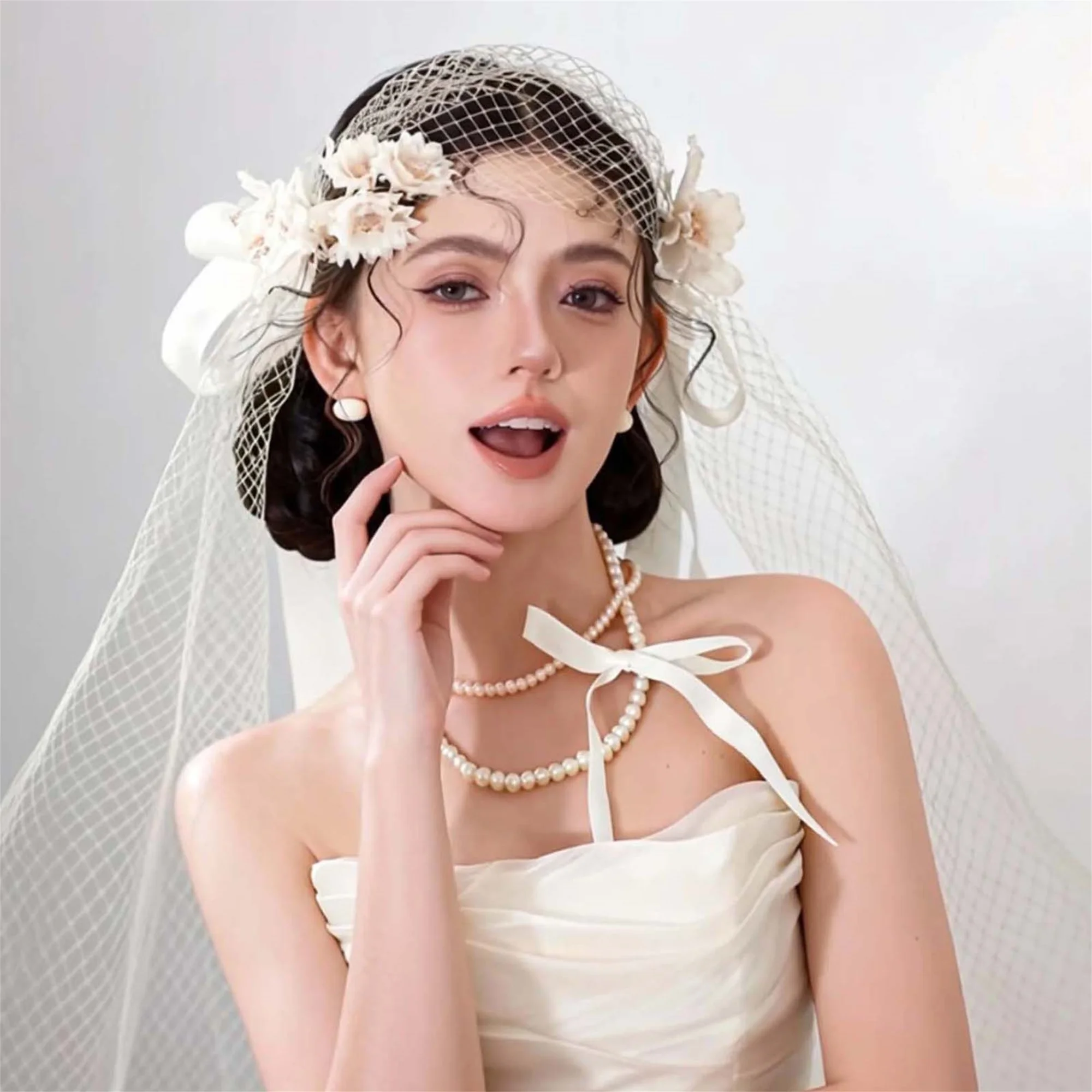 Elegant Lace Bridal Headpiece with Pearl Accents Vintage Style Wedding Hair Accessories Set for Women and Girls