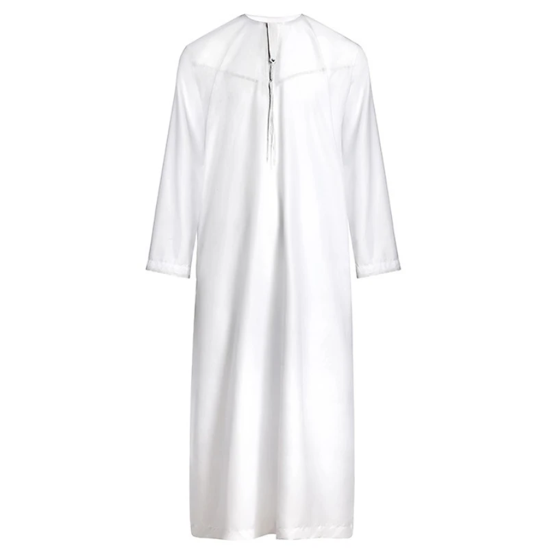Men's Arabic Jubba Thobe Dubai Omani Saudi Polyester Tassel Traditional Kaftan Loose Muslim Prayer Clothes Islamic Djellaba