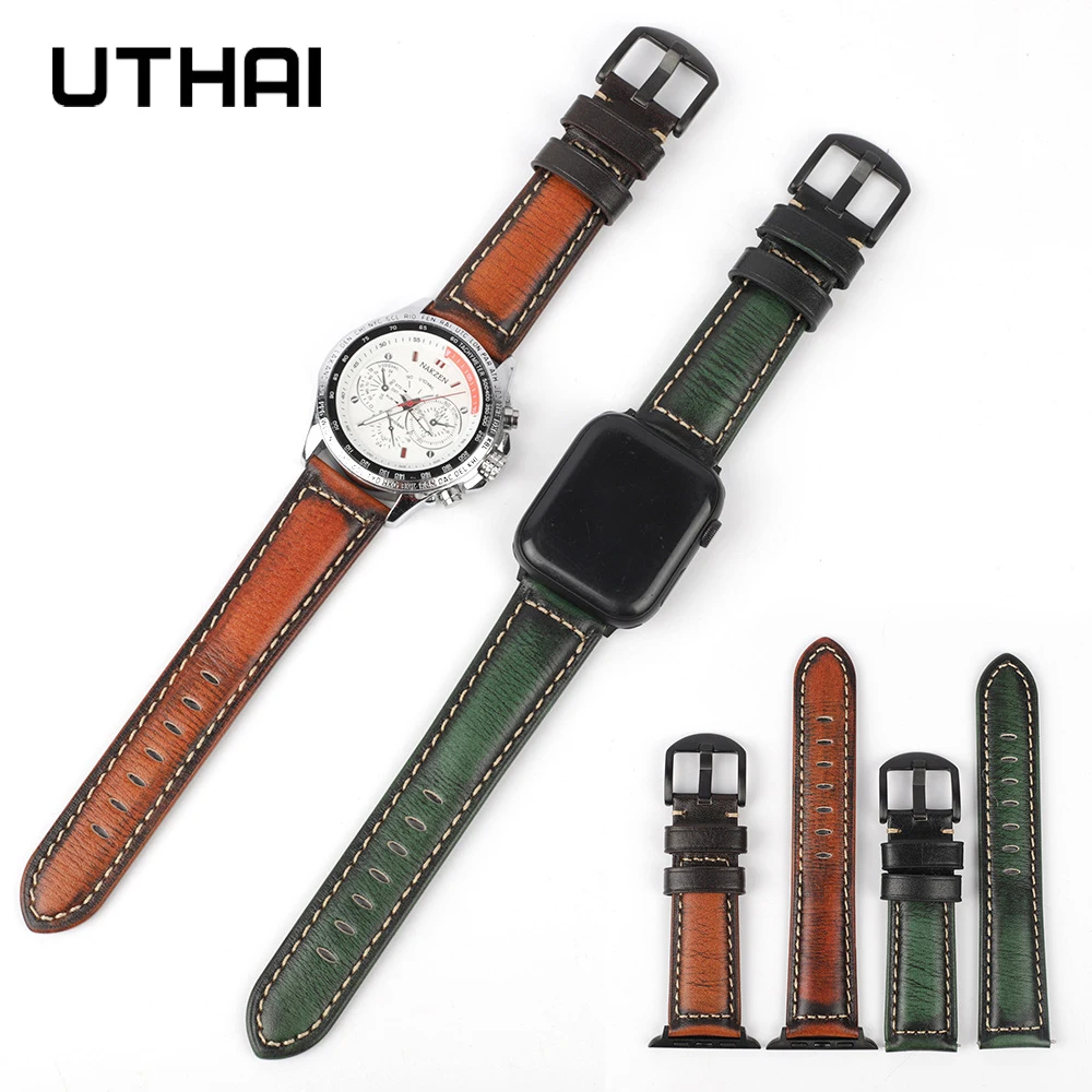 

Кожаный ремешок для apple watch band for apple watch series 7SE For universal huawei watch samsung watch watchabnd UTHAI Z102