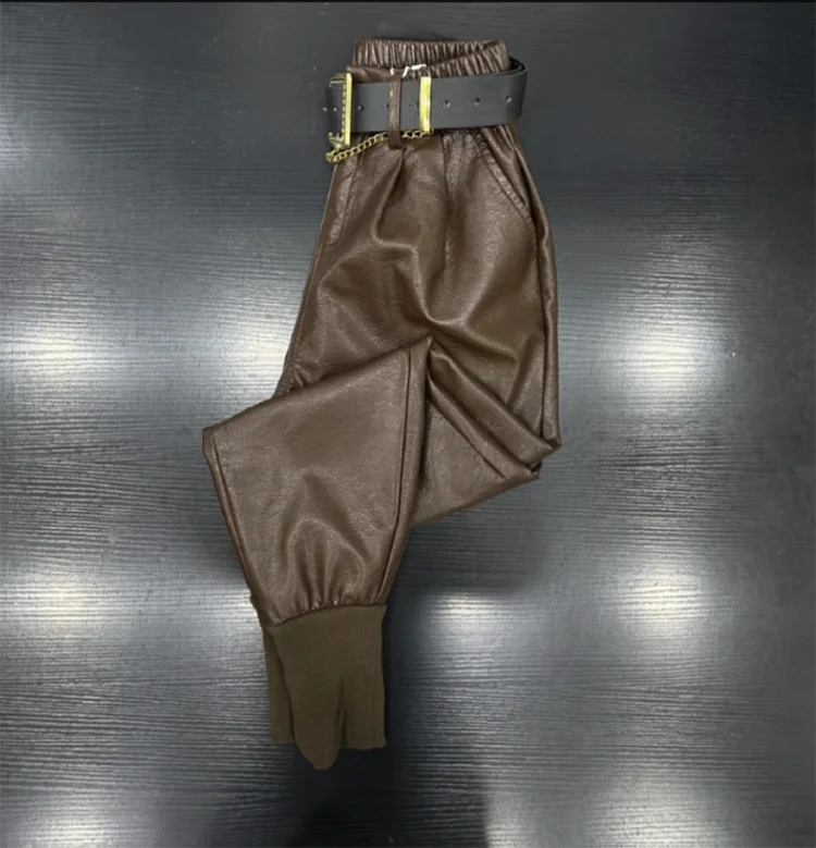 Pu leather pants Solid Color Warm Pants Women 2023 Autumn Winter Korean Loose Casual Pants Harm Trousers