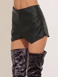 Women's High Waist PU Leather Shorts Vintage Stretch Slin Hot Pants Splicing Skirt Shorts Office Lady Mini Hakama Shorts Custom