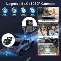 10.26/11.26 "voiture DVR sans fil Carplay Android Auto Dashcam 4K 3840*2160 avant et 1080P caméra de recul 5G WIFI enregistreur vidéo 3