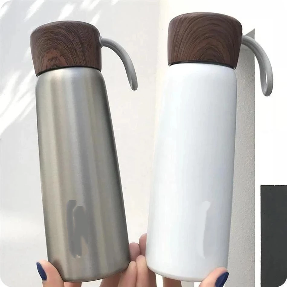 1 Pcs New 500ml Wooden Lid Stainless Steel Water Bottle Vacuum Flask Vacuum Sport Water Bottles For Outdoors Student