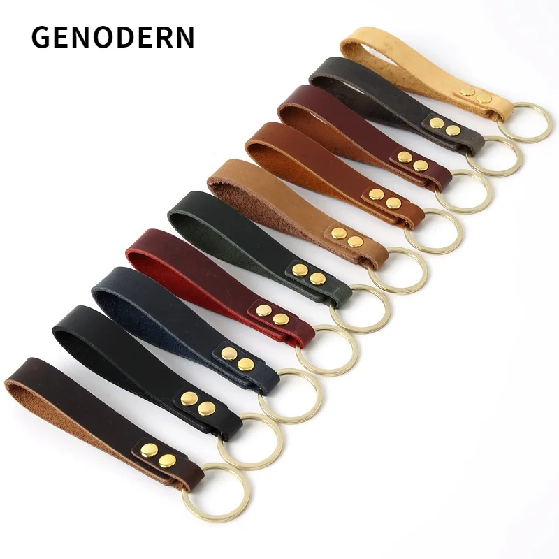 

GENODERN Genuine Leather Keychain Business Gift Key Chain Men Long Handle KeyChains Keyrings