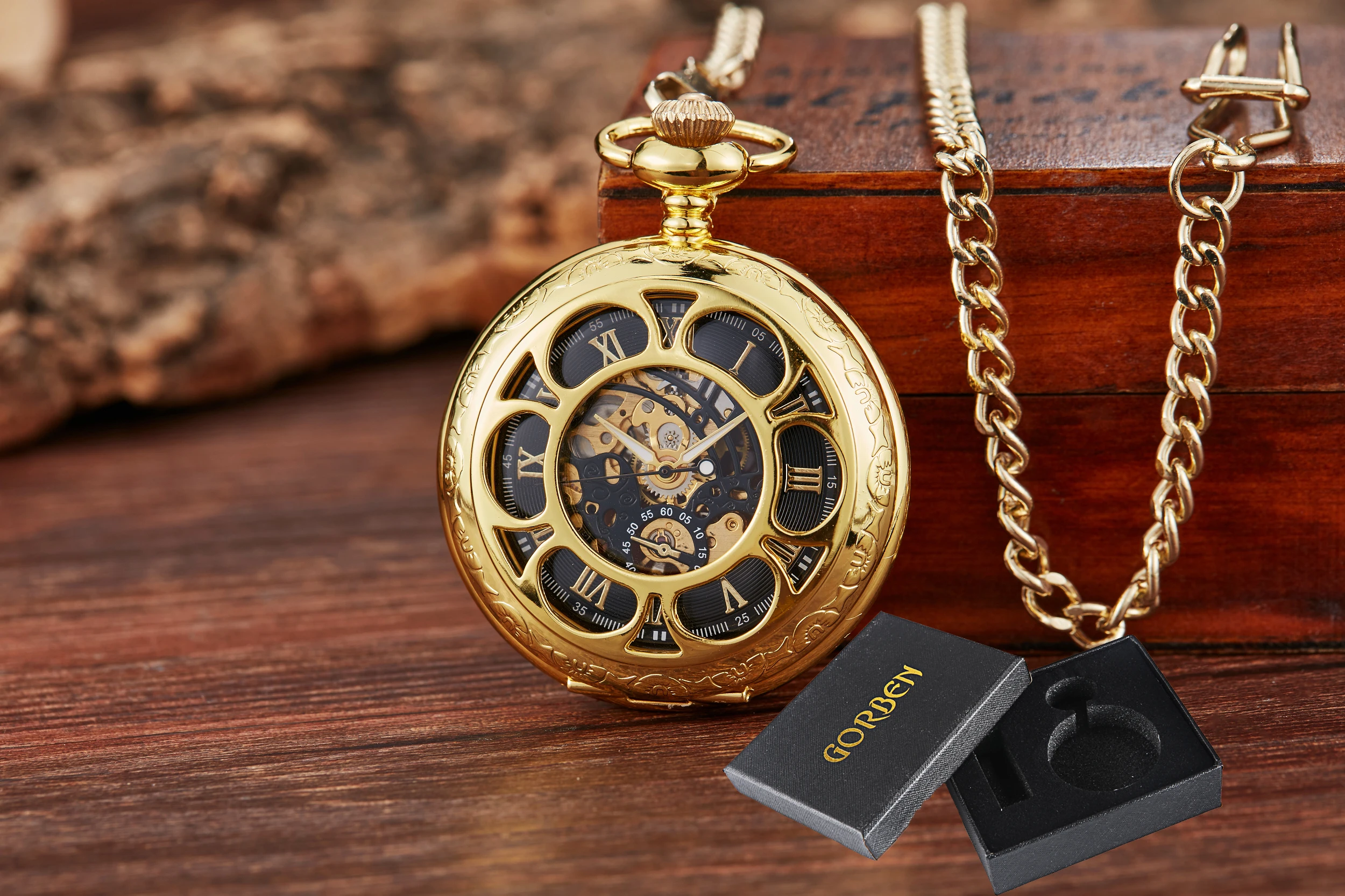Orologio Da Tasca Meccanico Mezzo Cacciatore – Stile Retrò Con Incisioni E Catena, Carica Manuale, Regalo Unico
