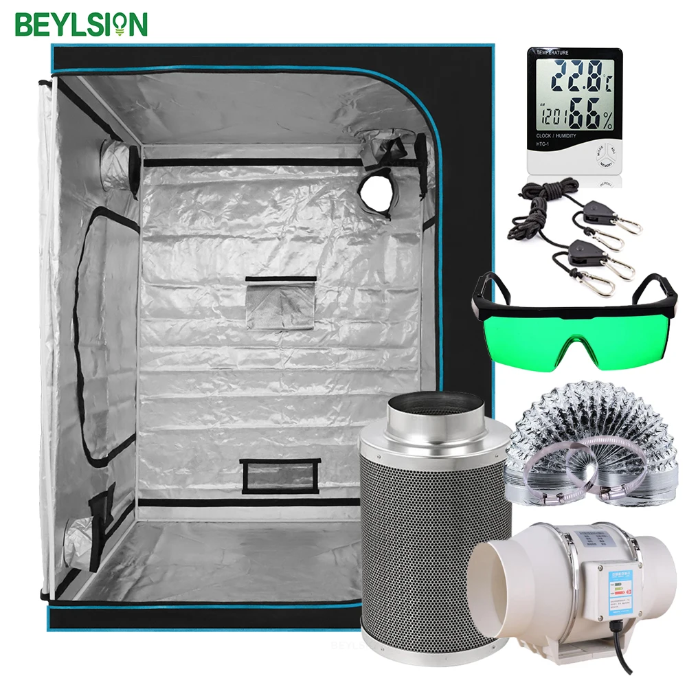 BEYLSION New 600D Grow Box Dark Room Tent Set 4 inch 6 inch Fan Filter Set For Indoor Hydroponics Growing System
