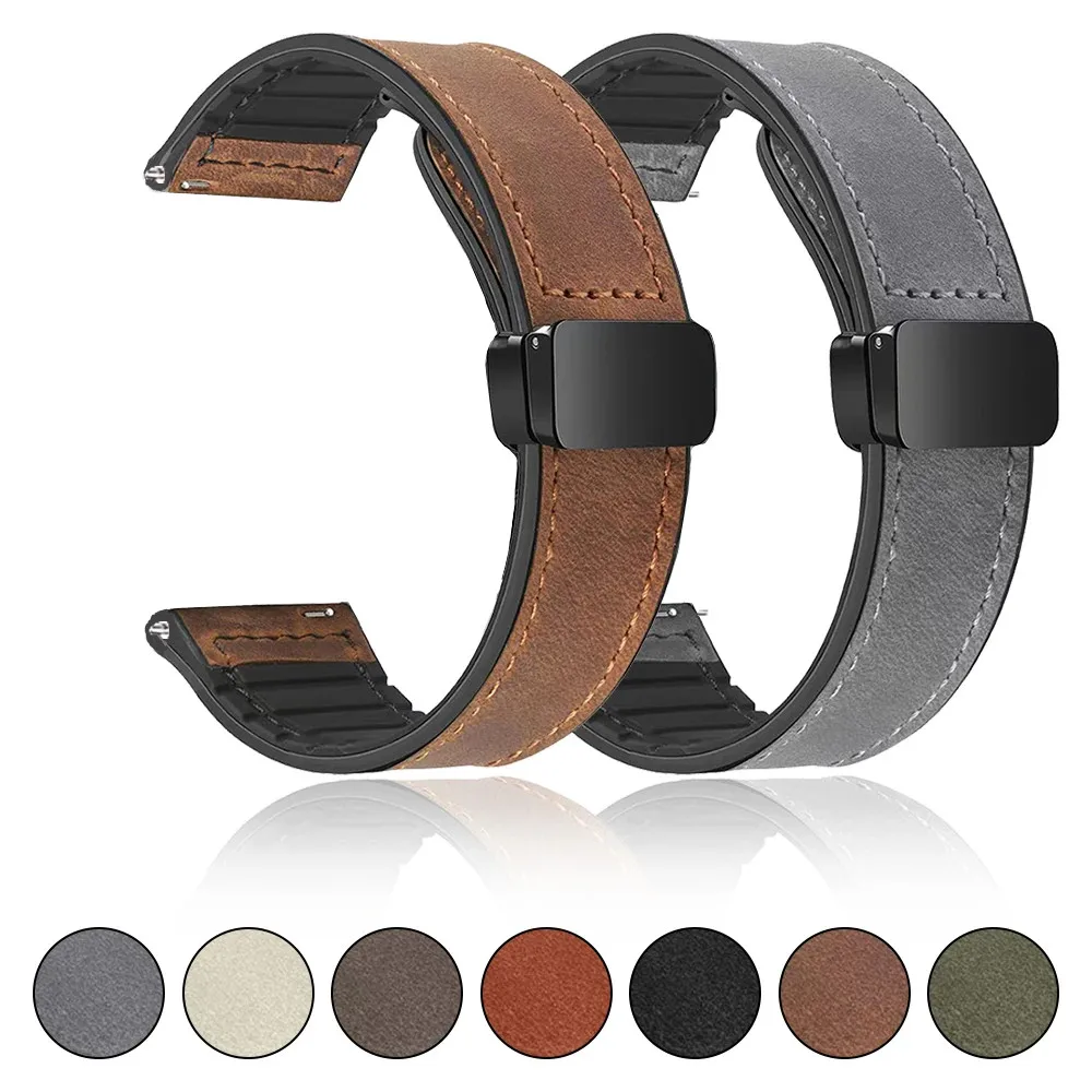Premium Leather Silicone Magnetic Watch Strap Bracelet, 20mm/22mm, Multiple Sizes Available