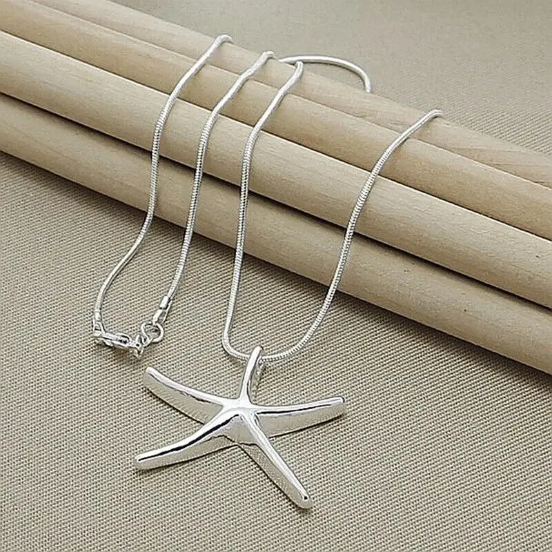 

CHUANGCHENG Fashion 925 Sterling Silver Star Fish Pendant Necklace Snake Chain Jewelry Accessories