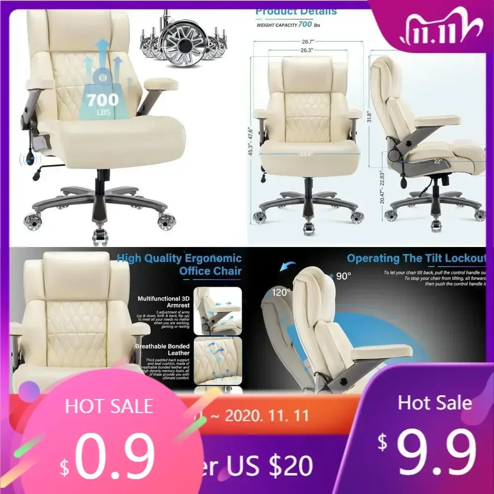 "heavy-duty 700lbs capacity office chair with adjustable lumbar support, 3d flip arms, and high back for large executive use"