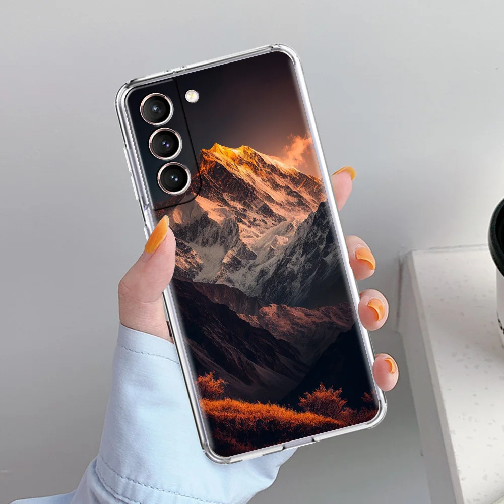 Clear Soft Phone Case with Mountain Peaks Landscape Design