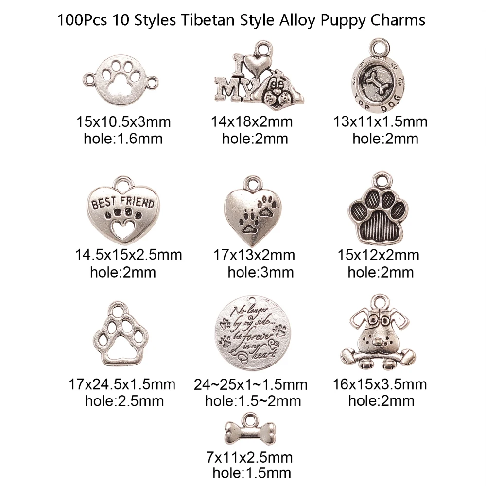PandaHall 100pcs Antique Silver Cat Dog Pet Charms Alloy Cute Pet Theme Charms Tibetan Pet Charms for Jewelry Making Bracelets