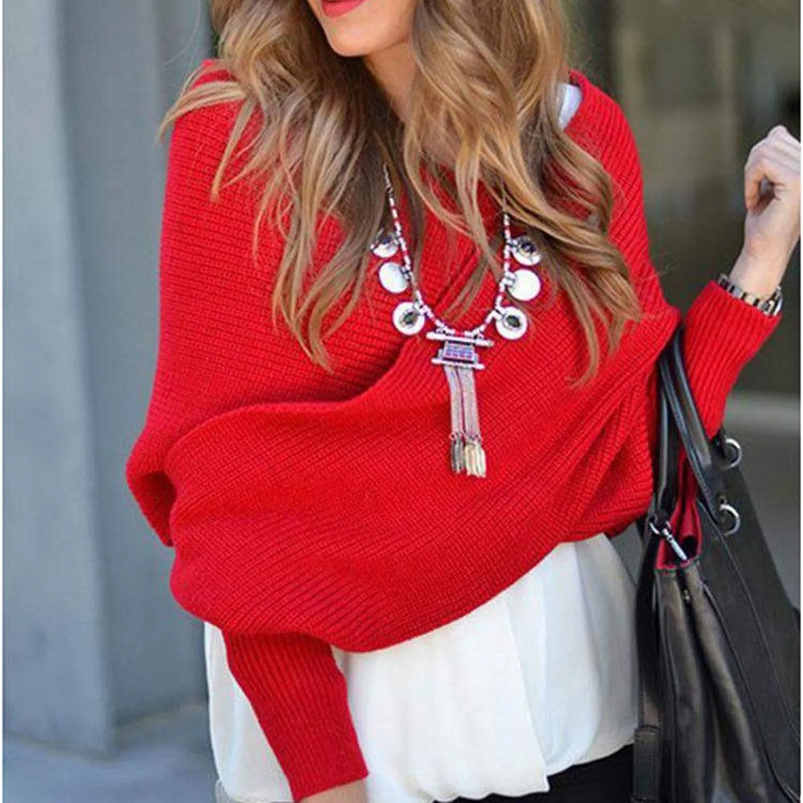 

Deep V Neck Sweater For Women 2023 Autumn And Winter Fashion Cross Off Shoulder Shawls Long Sleeve Warm Loose Knitted Sweater