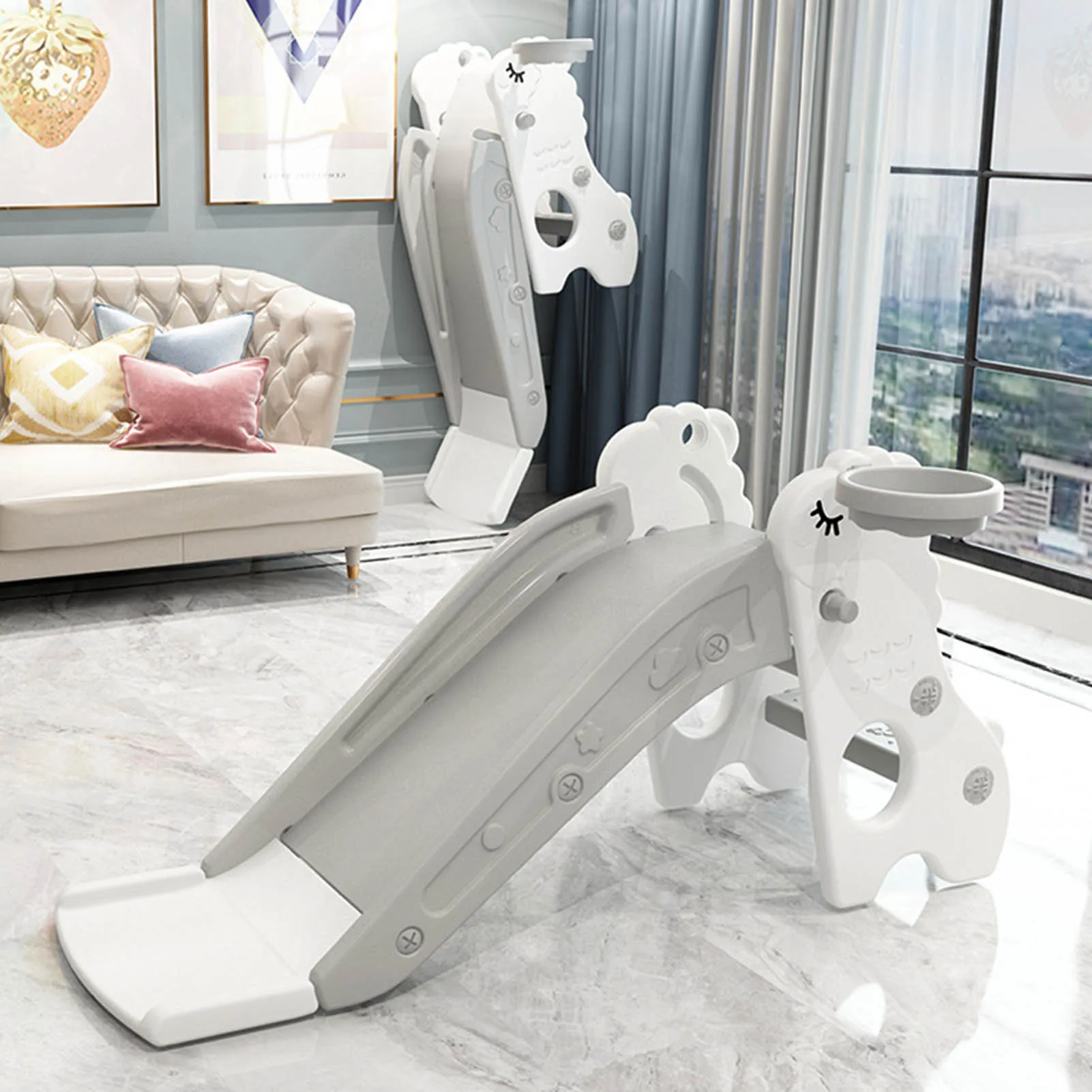 Kids Indoor Sliding Slide Freestanding Folding 2 Stairs Stable Base Climber Play Slide For Toddlers