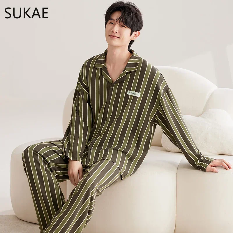 SUKAE Casual Mens Pijama Faux Cotton Soft Nightwear Autumn Spring Homesuit Gentleman Turn-down Collar Sleepwear Boys Pajamas - Image 5