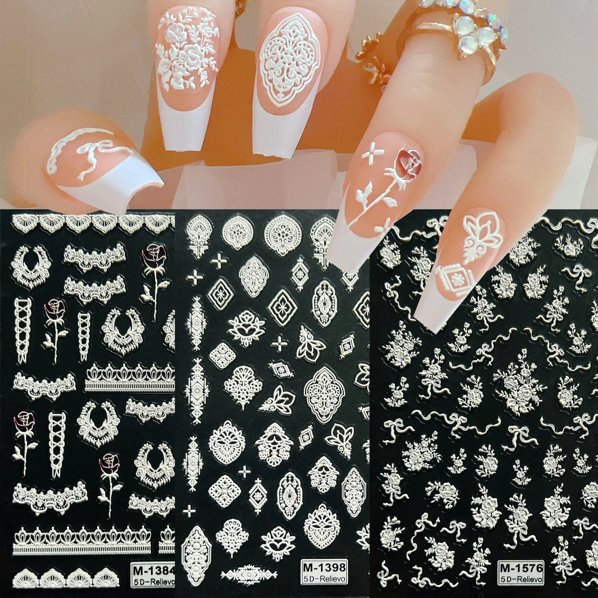 1pc Nail Art 5D Relievo Cute Euro Lace Dragon Peacock Bohemia Sticker Sheet Nail Art Decoration M