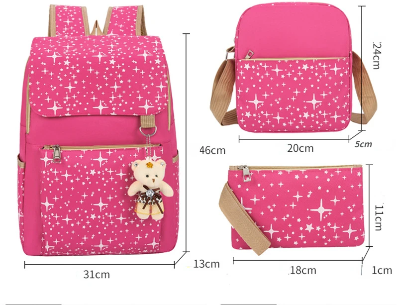 Student Backpack Three Piece Canvas Schoolbag Academic Style High Capacity Backpack for Boys and Girls Junior School Backpack 2