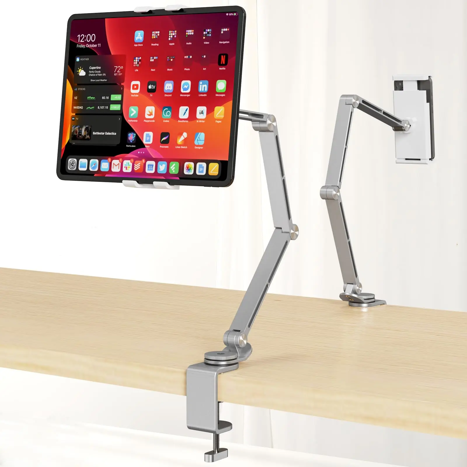 Tablet Stand Holder Tablet Desk Mount Adjustable Foldable Arm Mount with 360°Rotate, Phone Holder Tablet Stand for Desk and Bed 4
