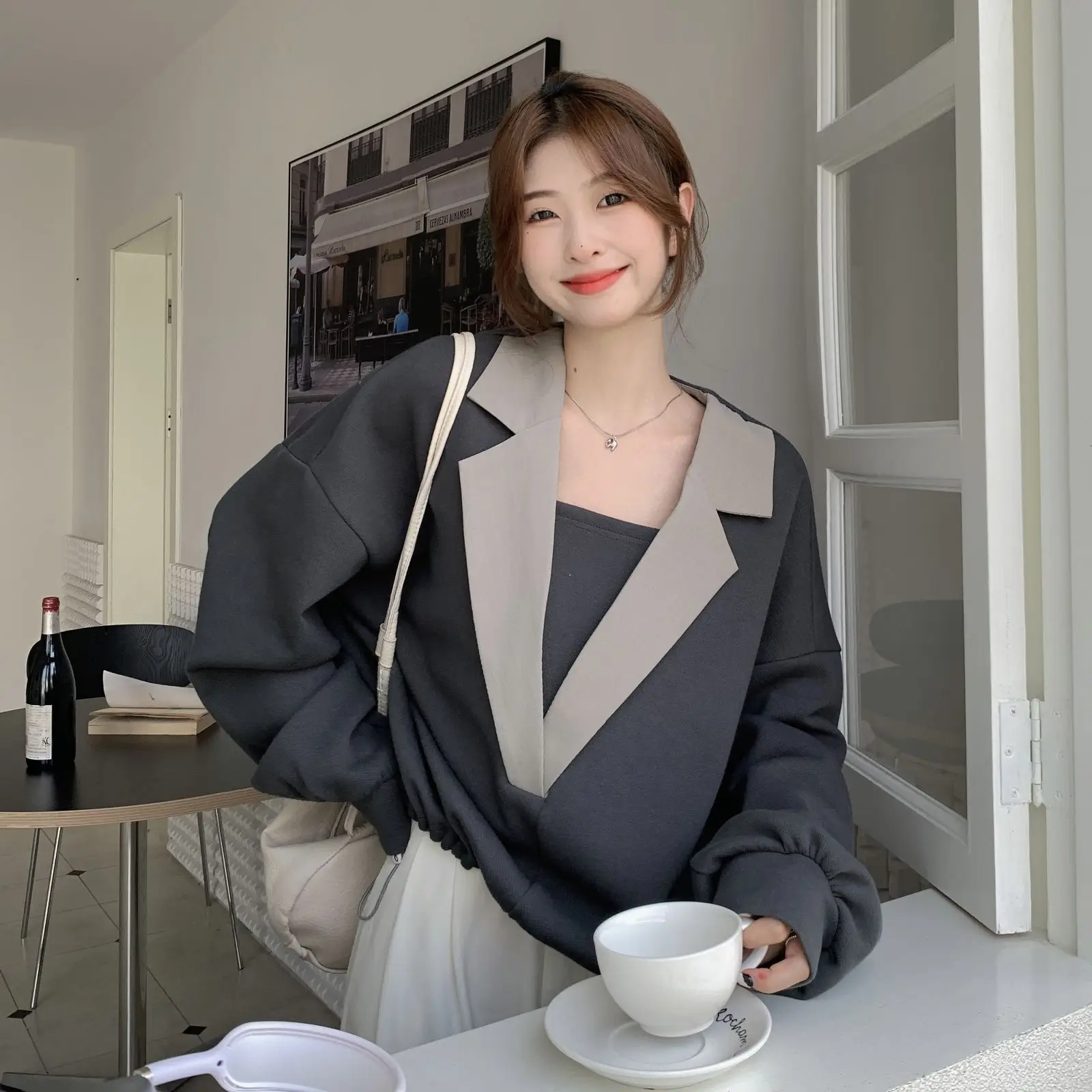 Pullover Korea Women Shirts Spring Autumn Long Sleeve Lapel Female Fashion Tops Hoodie Short