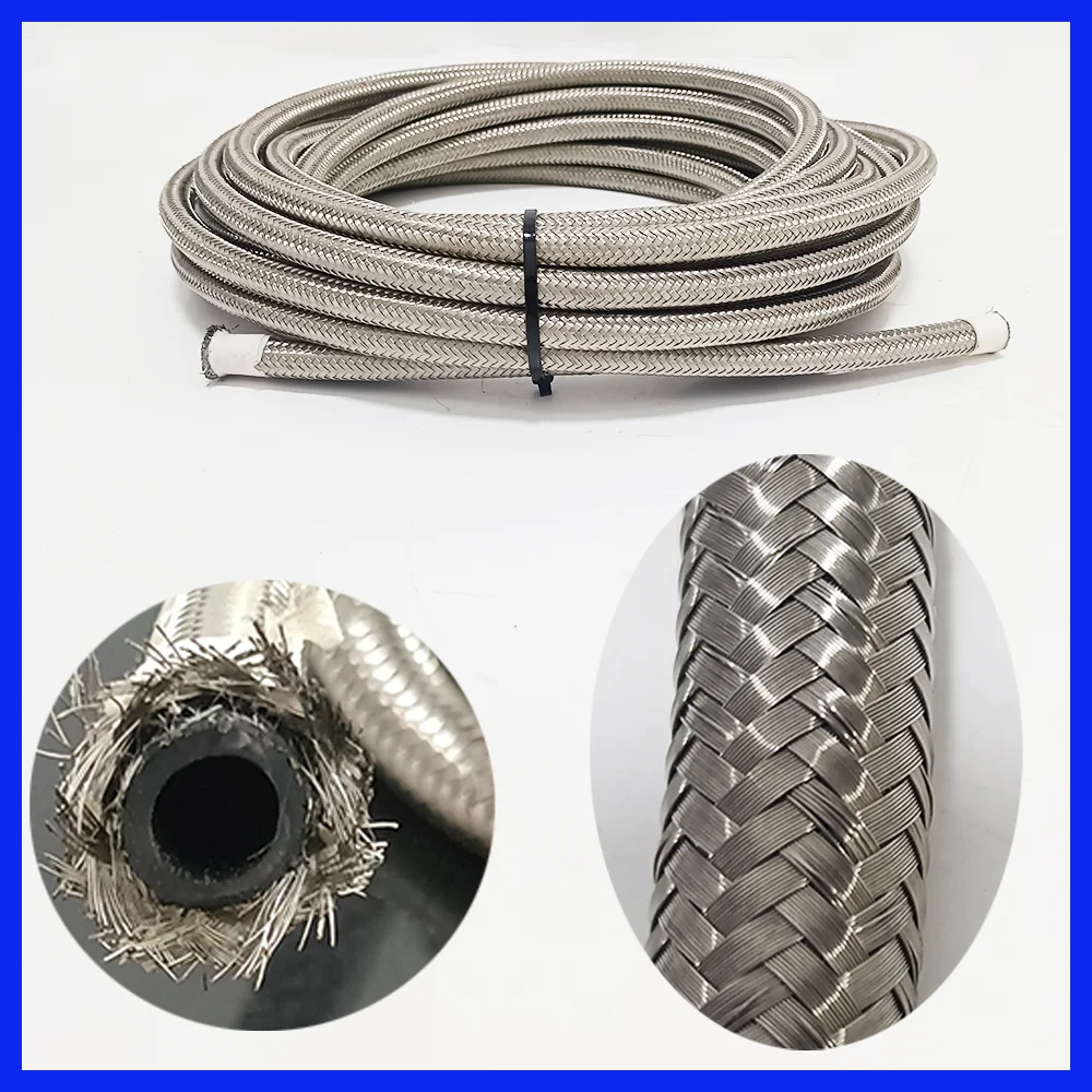 1M-10M AN4 AN6 AN8 AN10 AN12 AN16 AN20 Fuel Hose Oil Gas Cooler Hose Line Pipe Tube Stainless Steel Braided Inside CPE Rubber