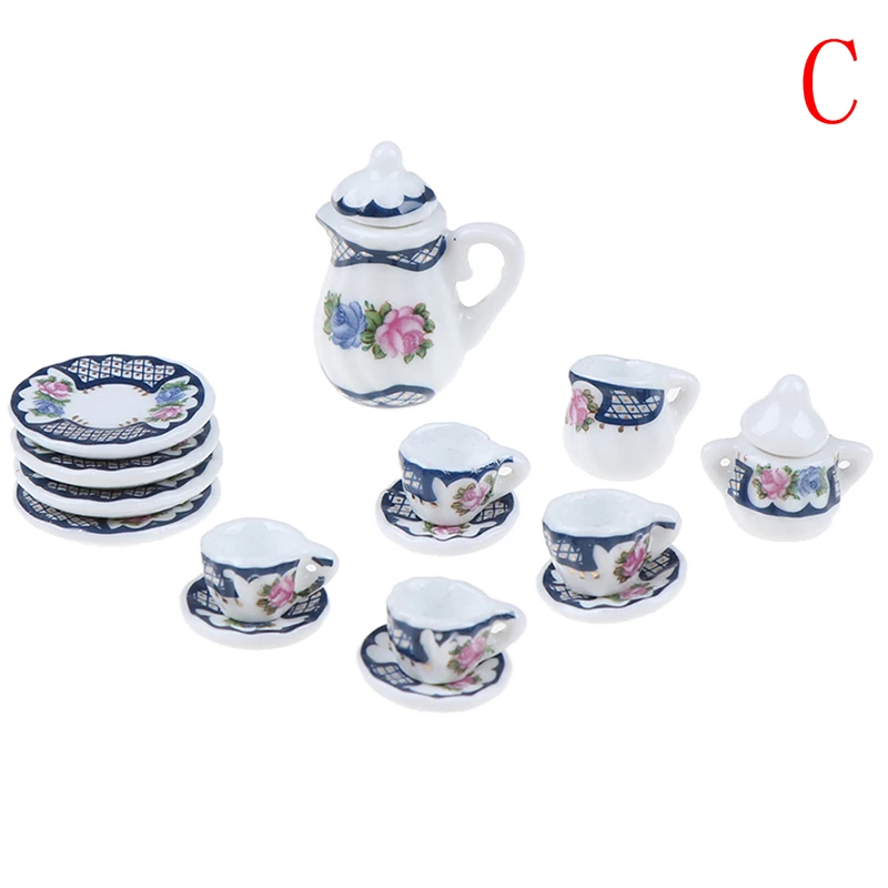 Miniature Dollhouse Ceramic Tea Set - 12-Piece Decorative Accessory Collection